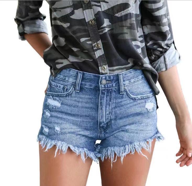 Sexy Denim Shorts With Buckles And Slits - VAleG