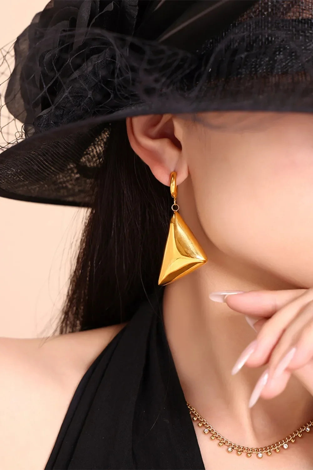 18K Gold-Plated Triangle Dangle Earrings - VAleG