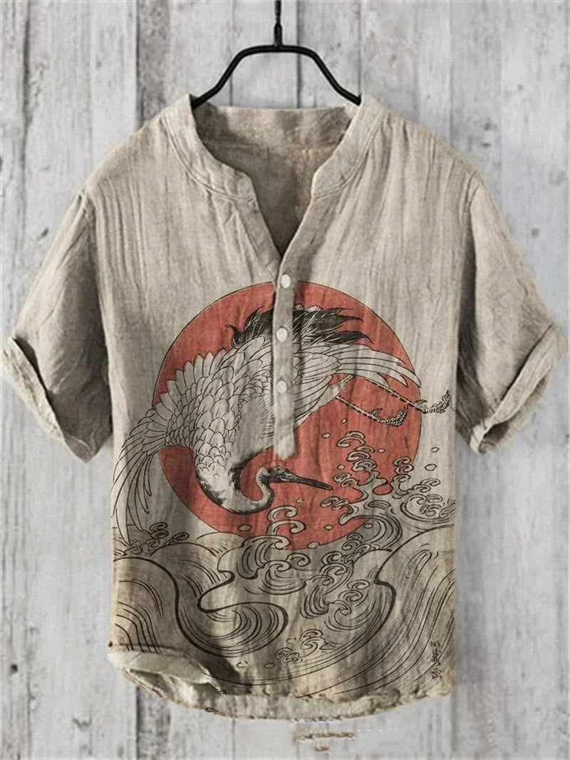 Summer Men's Shirts National Trendy Style Three Breasted - VAleG