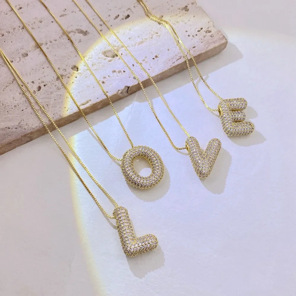 Inlaid Zircon Bubble Initial Necklace - VAleG