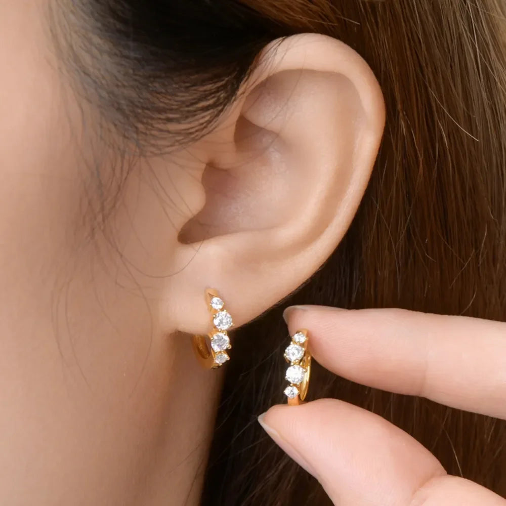 925 Sterling Silver Moissanite Huggie Earrings - VAleG
