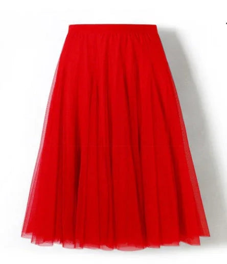 Square Dance Red Mesh Skirt Large Swing Skirt Slimming A Line Skirt Cover Slim Purple Gauze Skirt Short - VAleG