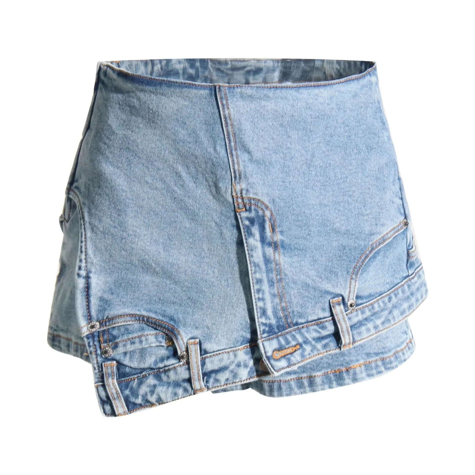 Short Irregular Solid Color Women's Denim High Street Skirt Pants - VAleG