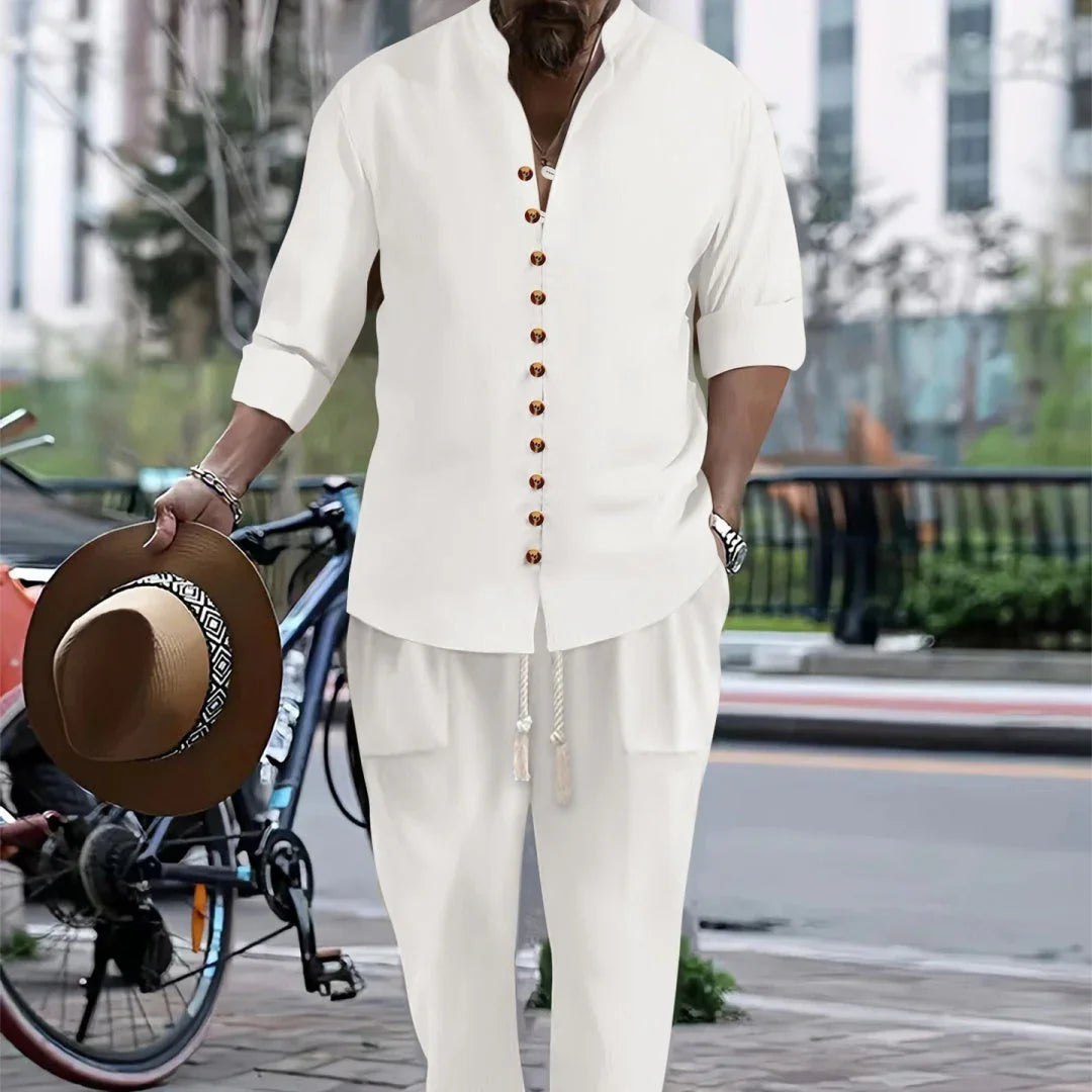 Cotton And Linen Casual Loose Long-sleeved Trousers Two-piece Suit - VAleG