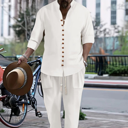 Cotton And Linen Casual Loose Long-sleeved Trousers Two-piece Suit VAleG