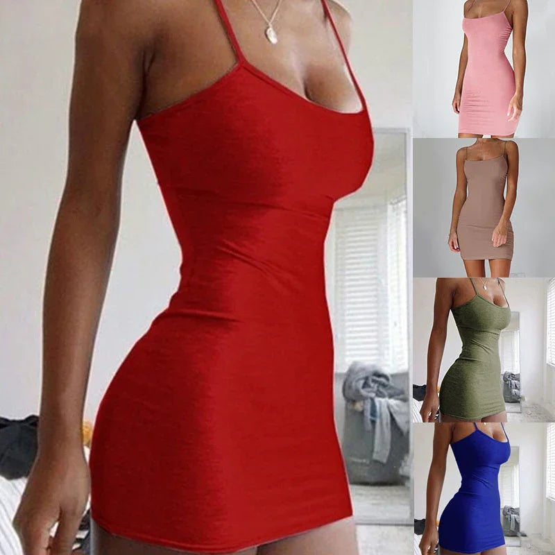 Pure Color Simple Hanging Neck Tight-fitting Hip Skirt - VAleG