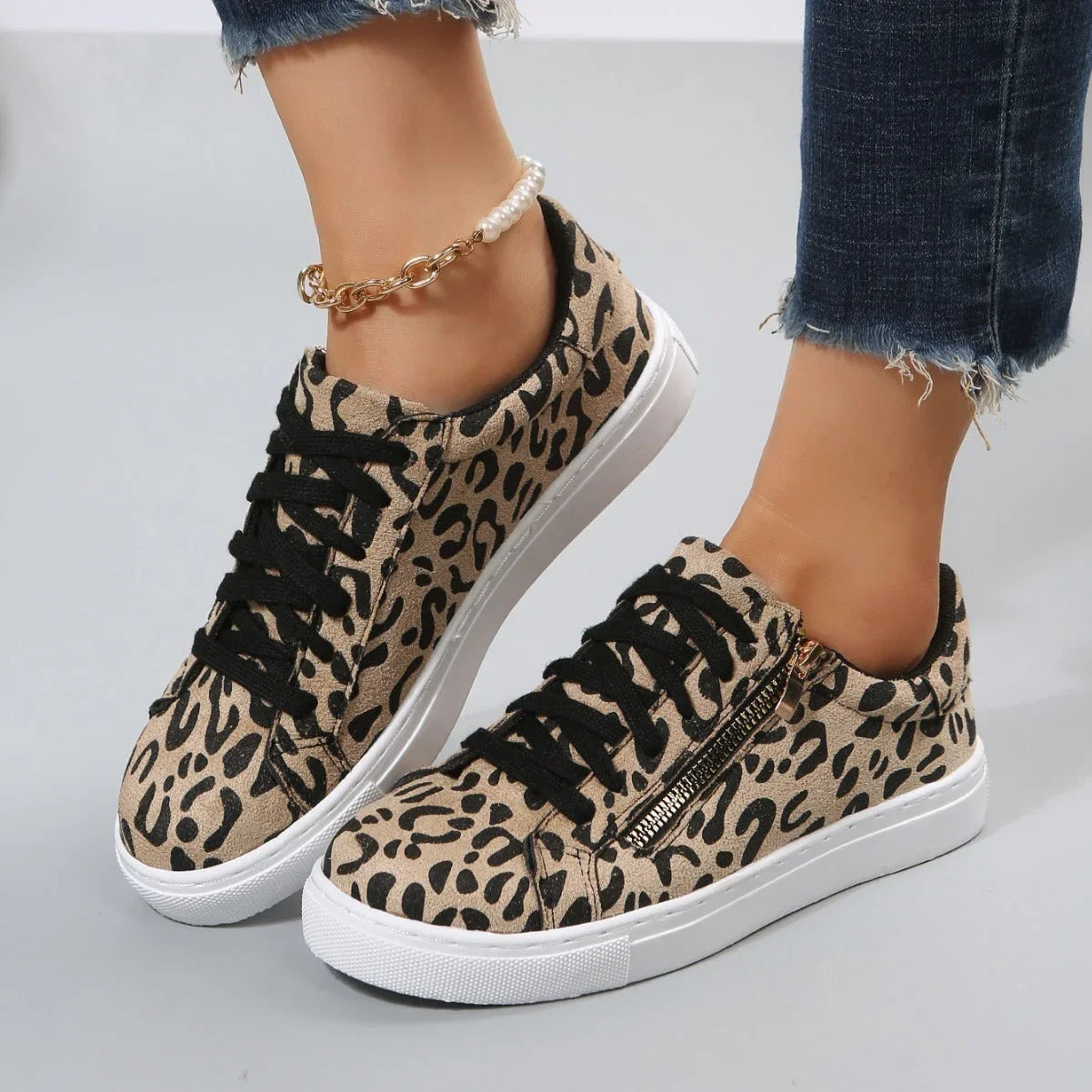 Leopard Print All-matching Four Seasons Lace Up Casual Sneaker - VAleG