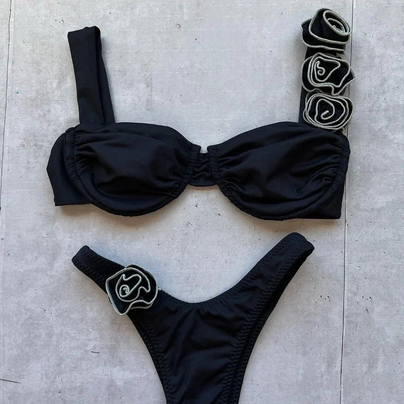 Steel Bracket Three-dimensional Flower Split Women's Swimsuit Swimsuit - VAleG