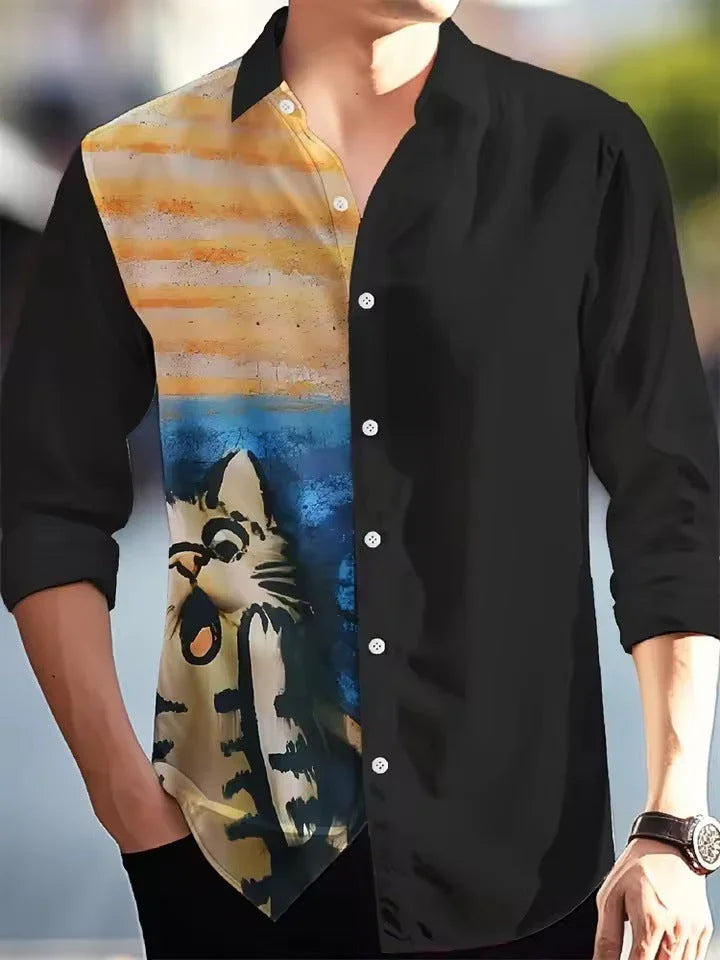 Men's Long Sleeve Shirt Palm Tree And Striped Printed Shirt Everyday Fashion Men's Casual Shirt - VAleG