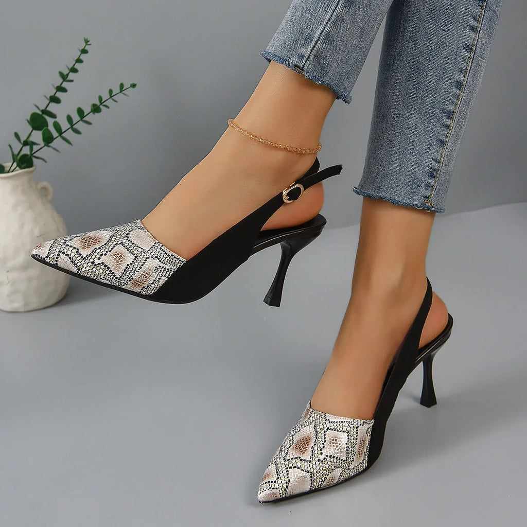 Snake Skin Pattern Face High-heeled Fashion Sandals Female - VAleG