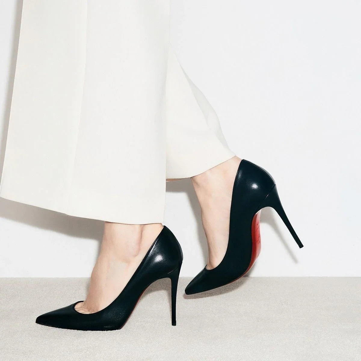 Black Patent Leather Red Bottom Thin Heel Shoes - VAleG