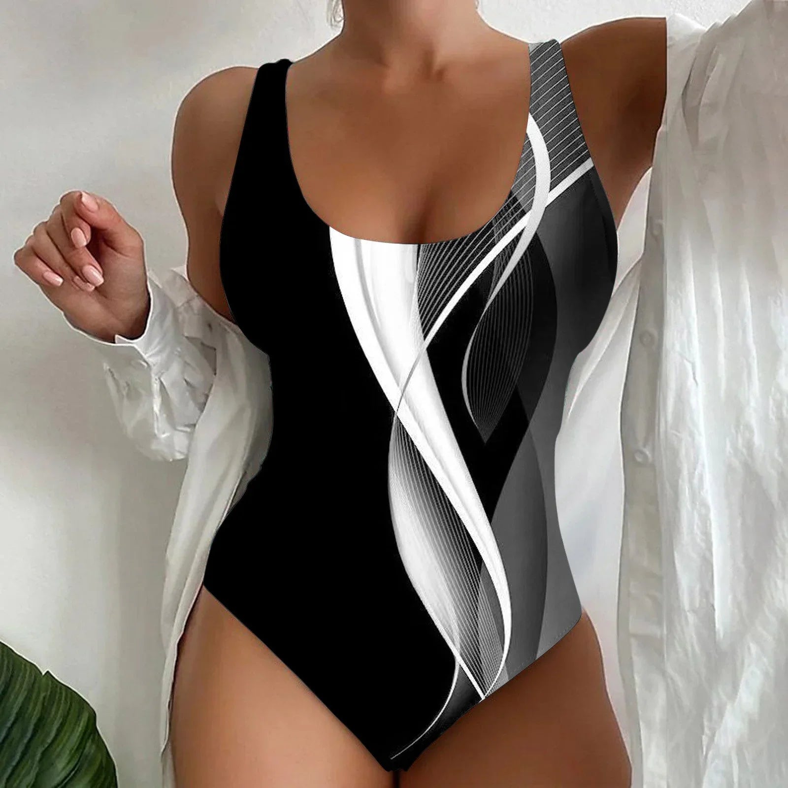 Women's Seaside Beach Swimsuit 3D Contrast Color One-piece Swimsuit - VAleG