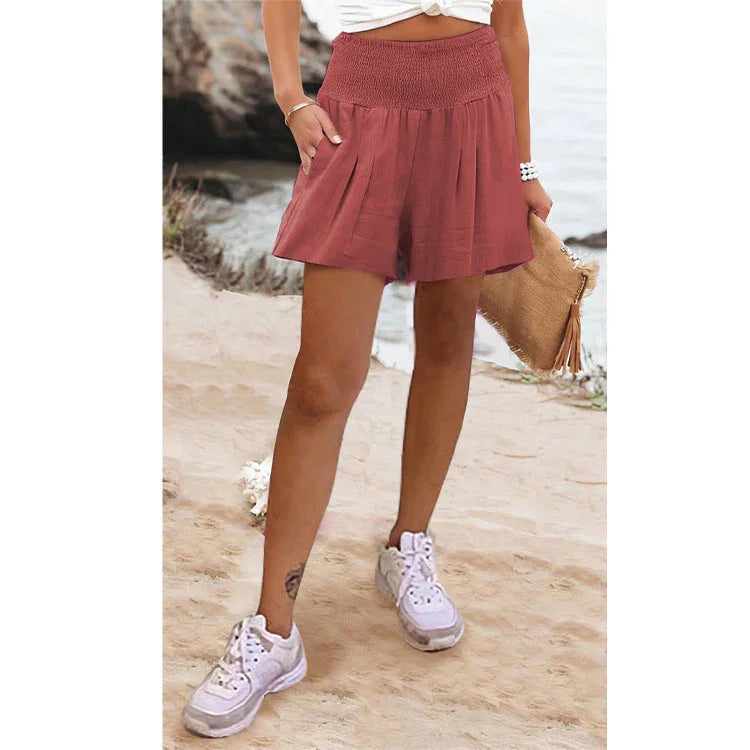 European And American Solid Color High Waisted Shorts Casual Pants - VAleG