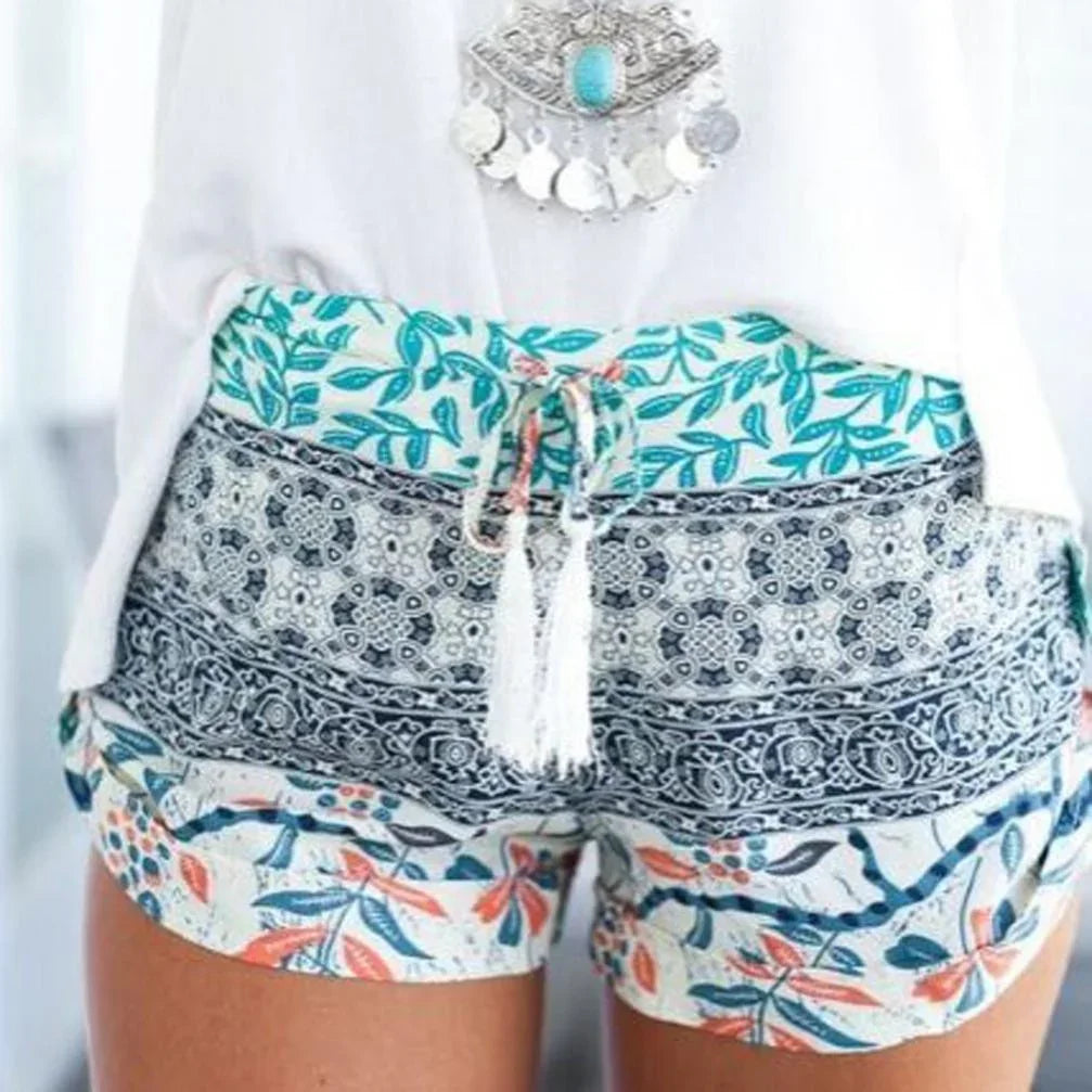 Stretch print high waist shorts beach pants - VAleG