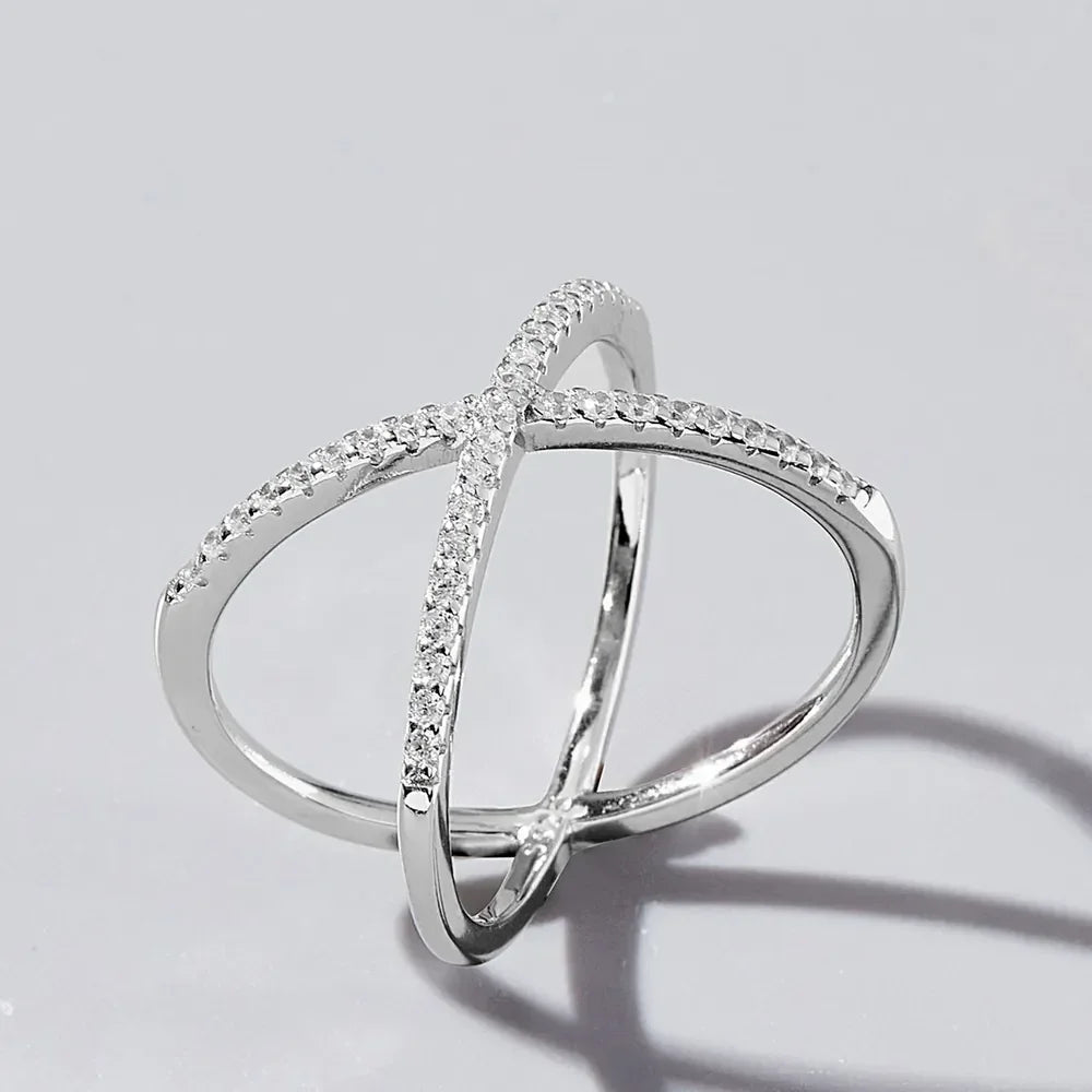 X Shape Inlaid Zircon 925 Sterling Silver Ring - VAleG