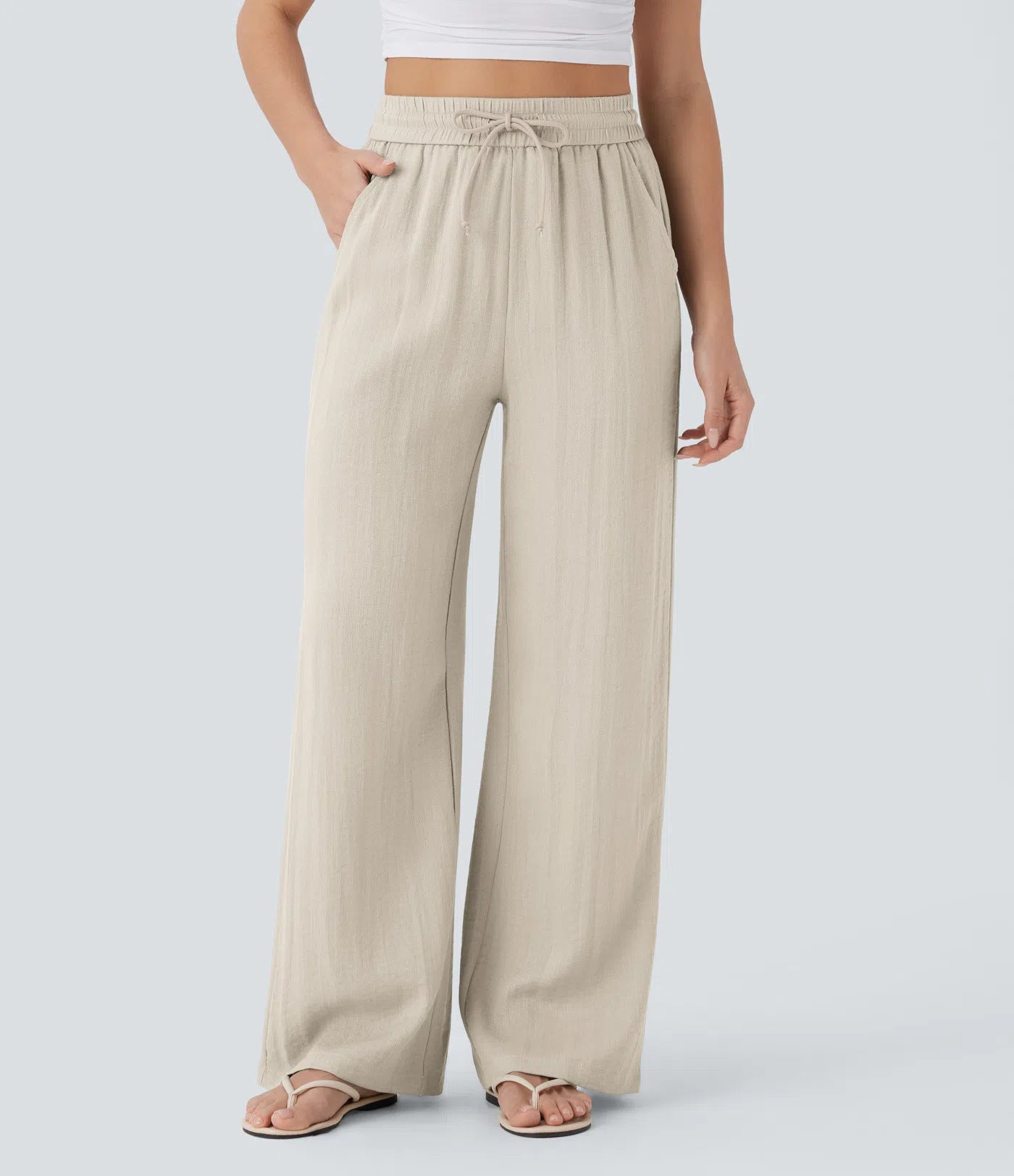 Pantaloni larghi casual a gamba larga in tinta unita