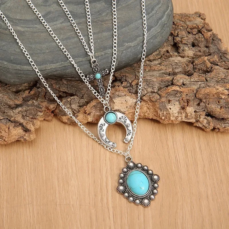Artificial Turquoise Alloy Three-Layered Necklace - VAleG
