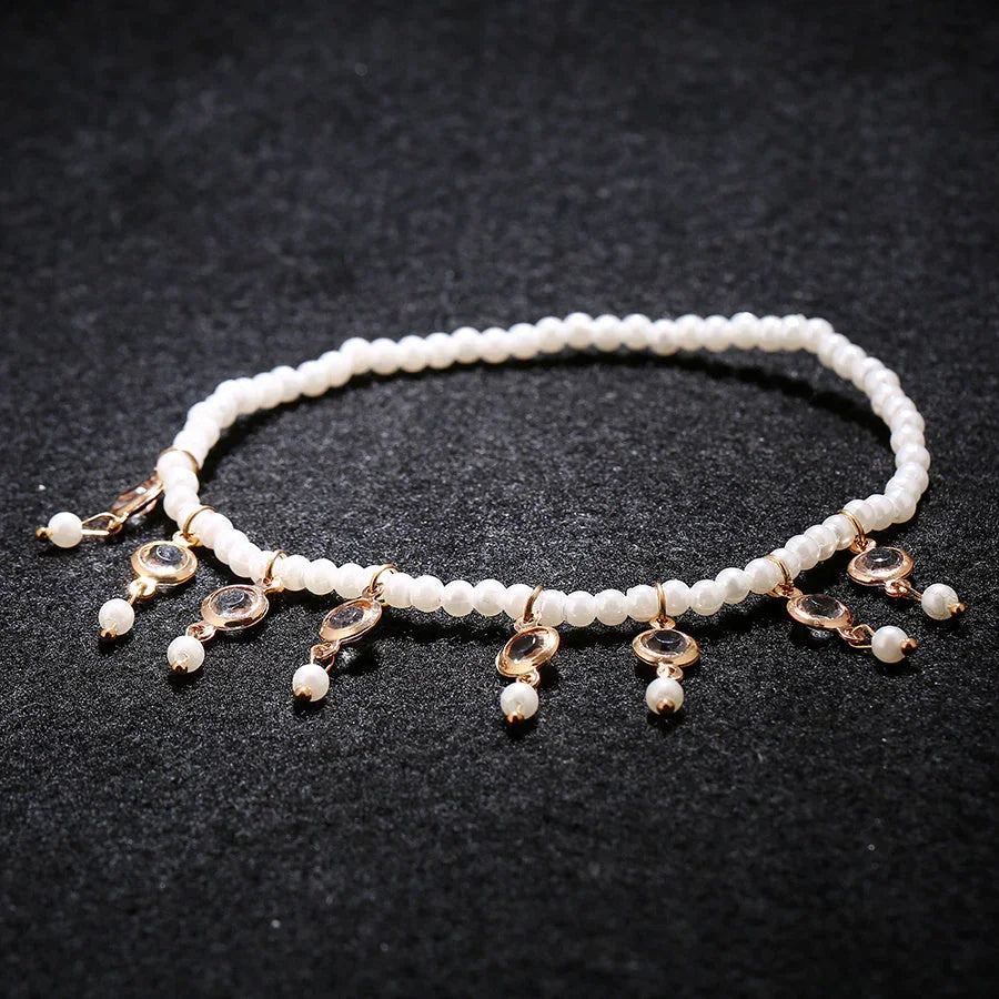 Beach Pearl Crystal Tassel Elastic Anklet - VAleG