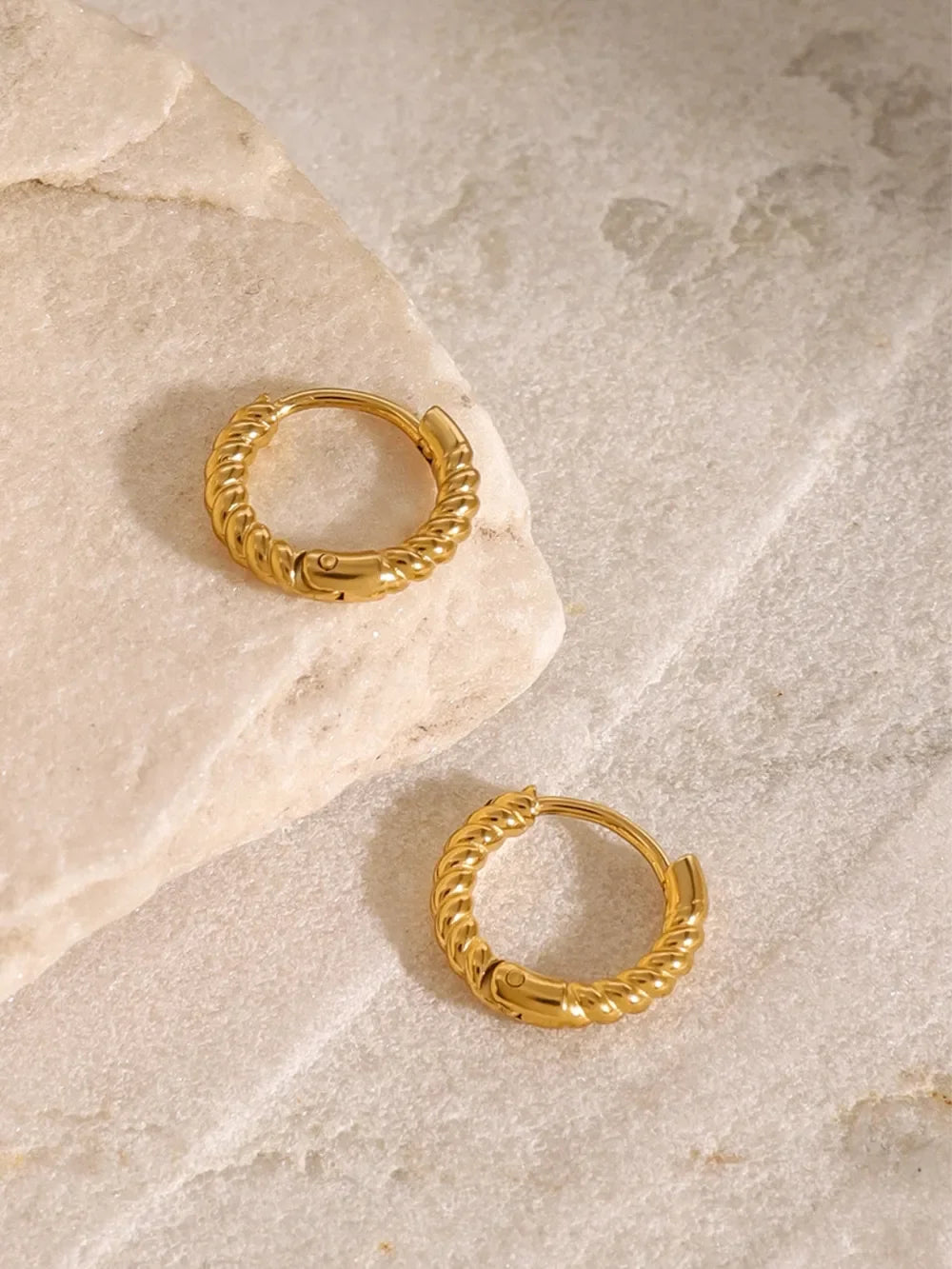 18K Gold-Plated Stainless Steel Huggie Earrings - VAleG