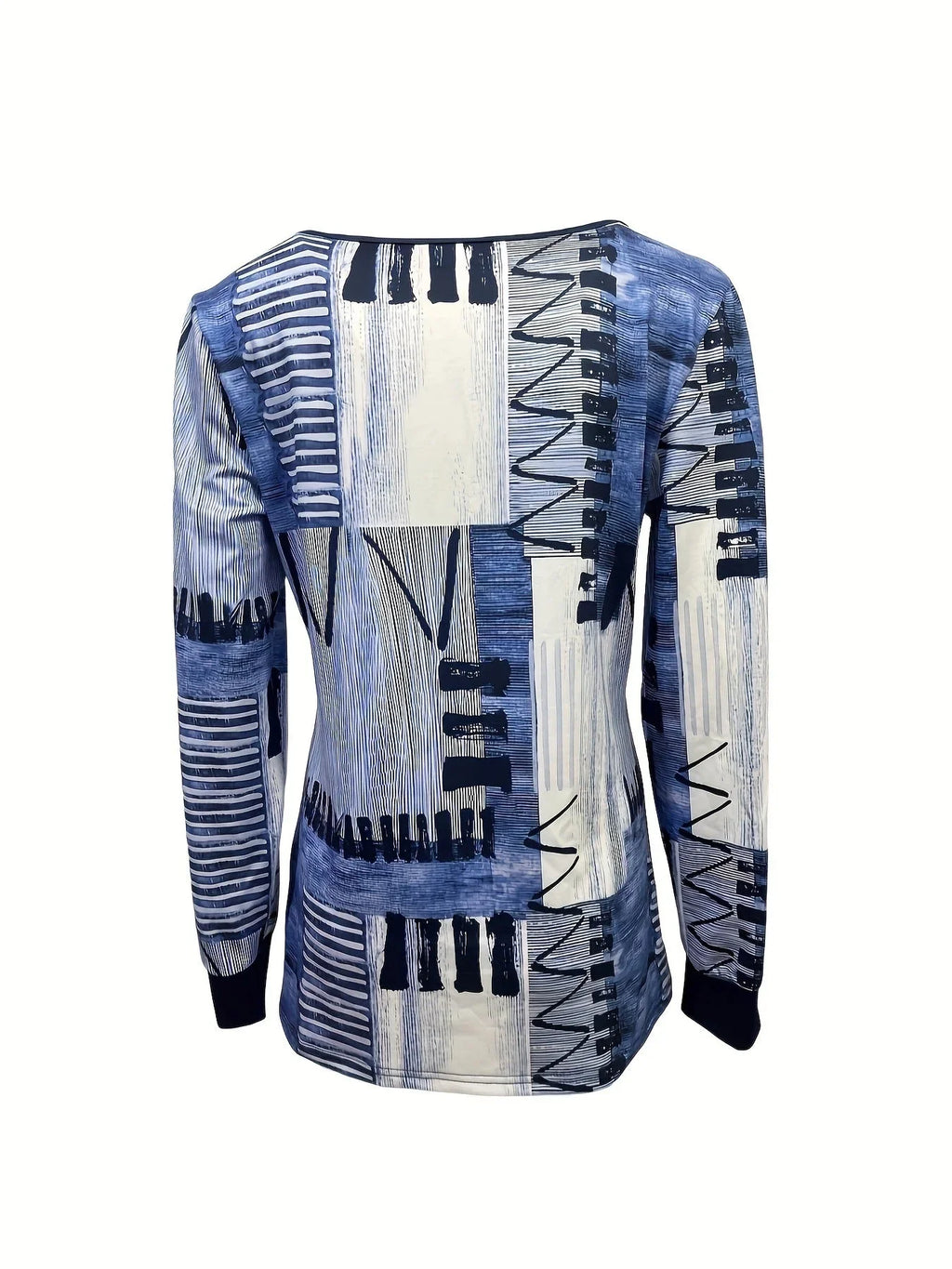Digital Printed Pullover Button Long Sleeve T-shirt - VAleG