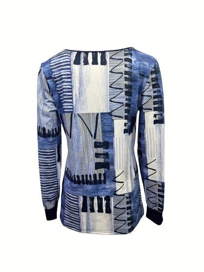 Digital Printed Pullover Button Long Sleeve T-shirt - VAleG