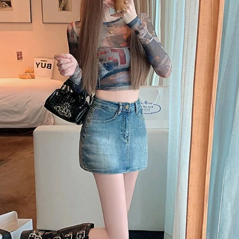 Retro Denim High Waist Hip Skirt - VAleG