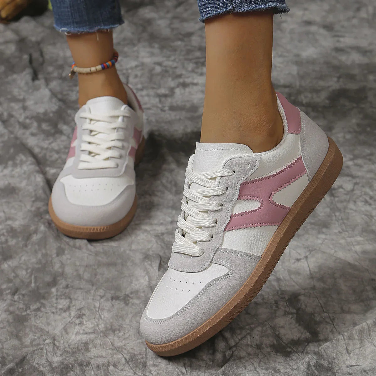 New Colorblock Lace-up Flats Shoes Fashion Round Toe Slip On Casual Shoes For Women - VAleG