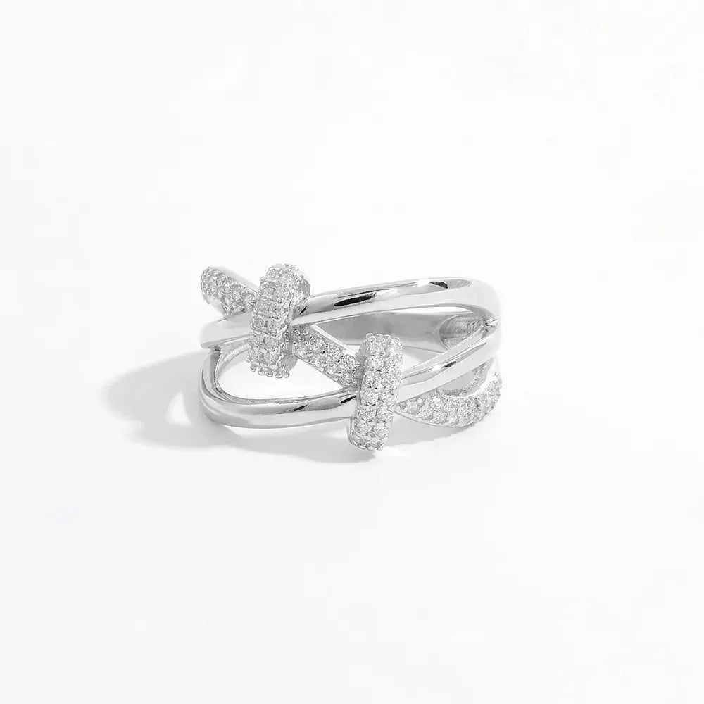Inlaid Zircon 925 Sterling Silver Crisscross Ring - VAleG