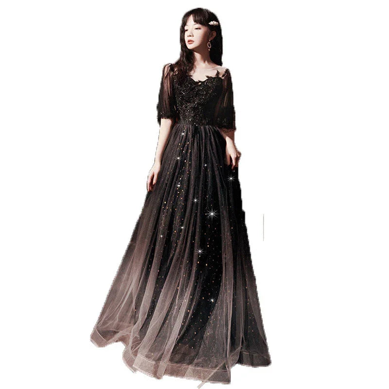 Spring Art Exam Black Xianqi Student Host Annual Party Dress - VAleG