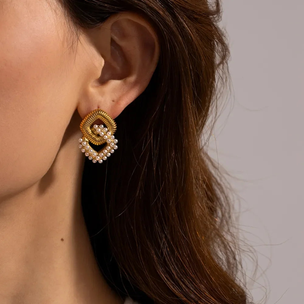 18K Gold-Plated Stainless Steel Square Earrings - VAleG