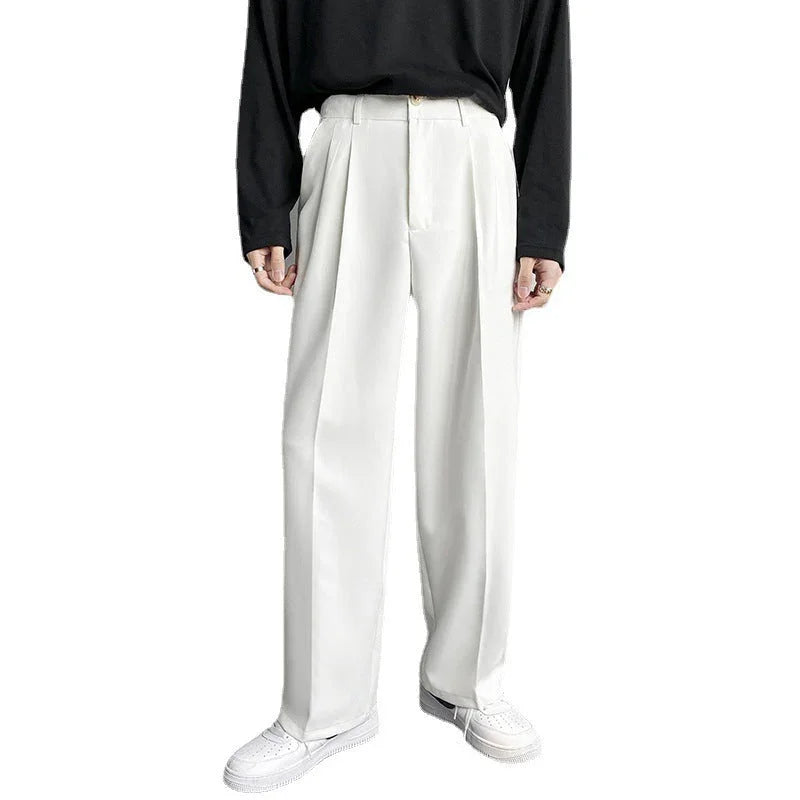 Loose Korean Style Casual White Wide Leg Trousers - VAleG