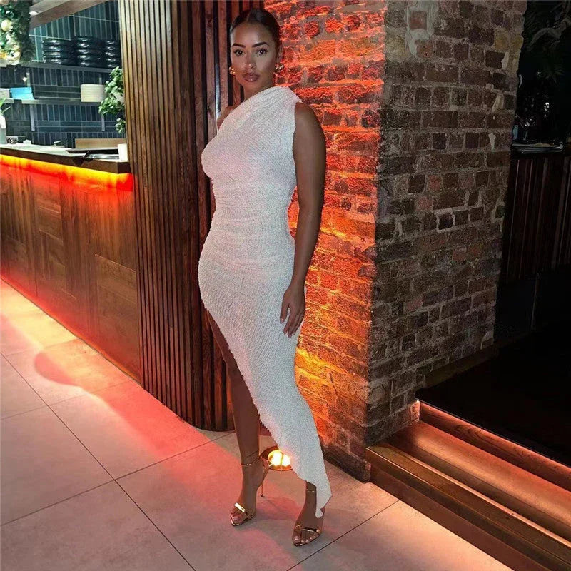 Fashion Shoulder Sleeve Irregular Hem Dress - VAleG