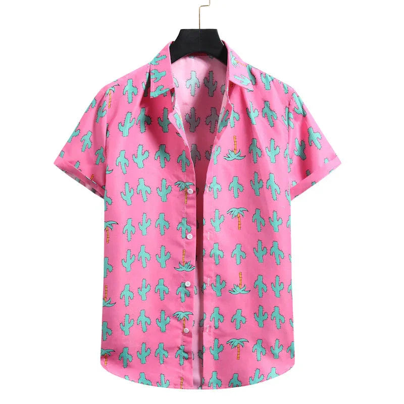 Lapel Cotton Slim-fit Printed Bamboo Shirt - VAleG