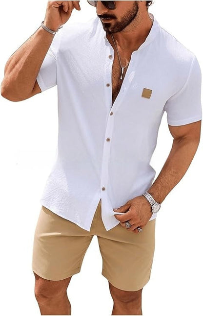 Fashion Summer Button Linen New Men's Shirt VAleG