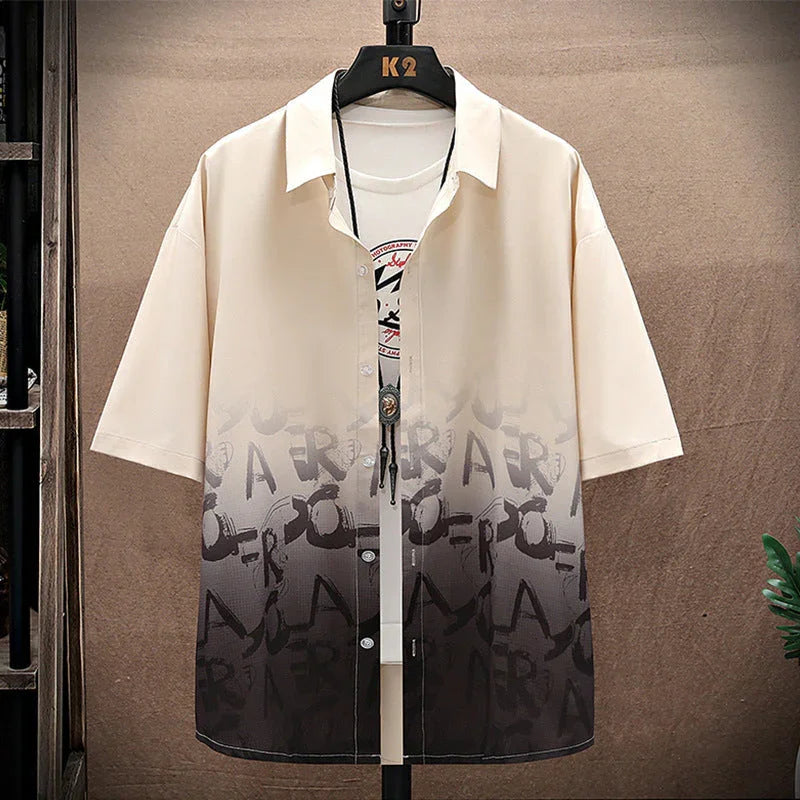 Summer Thin Ice Silk Shirt Loose Collar T-shirt Fattening Type Fat Man - VAleG