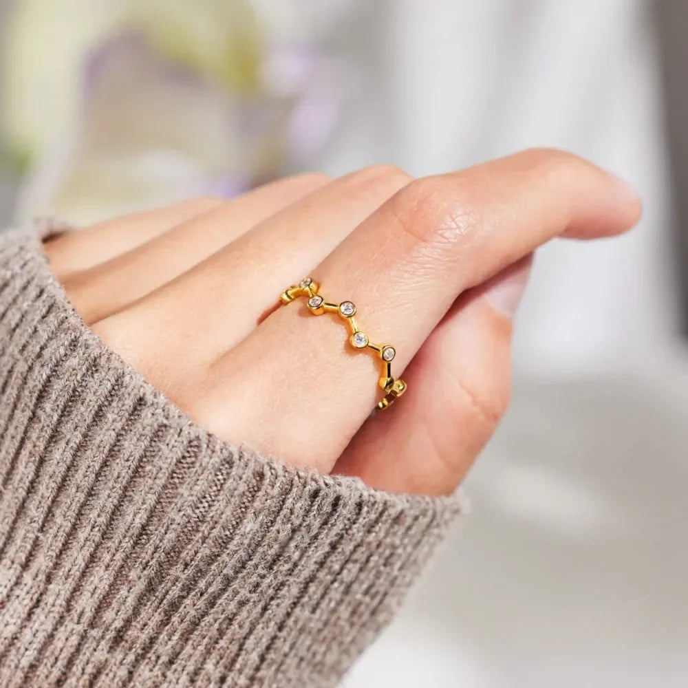 18K Gold-Plated 925 Sterling Silver Zircon Ring - VAleG