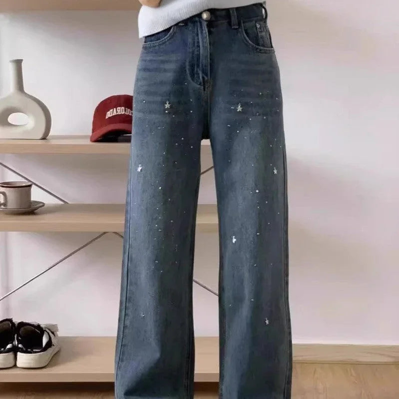 Light Blue Narrow Wide Leg Jeans Straight Spring - VAleG