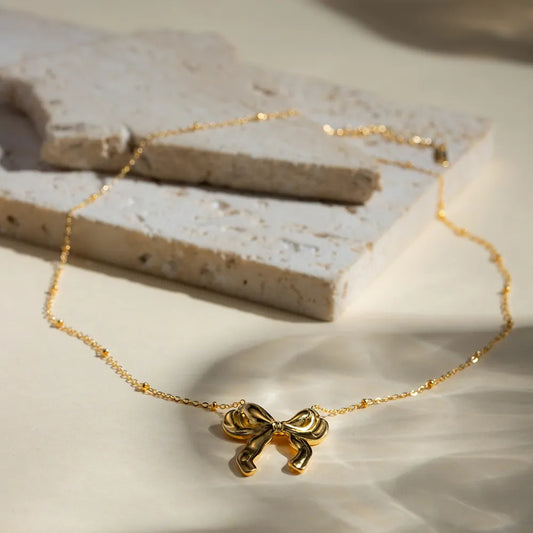 Stainless Steel Bow Pendant Necklace - VAleG