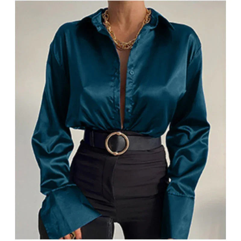 Autumn Cotton Long Sleeve Solid Color Polo Collar Single-breasted Shirt - VAleG