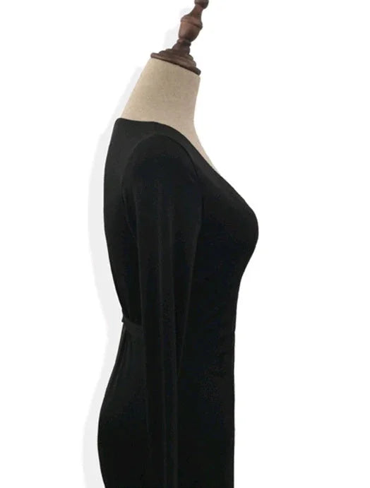 New V-neck Tie Waist Slim Slimming Dress - VAleG