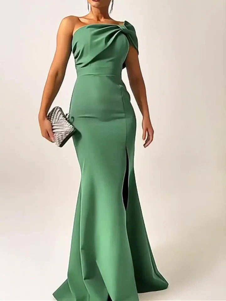 Green Bow Tube Top Evening Dress - VAleG