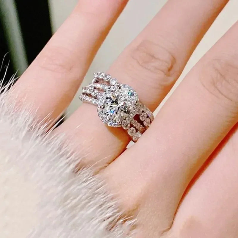3 Carat Moissanite 925 Sterling Silver Layered Ring - VAleG