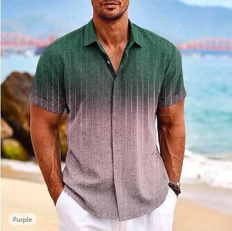 Gradient 3d Printed Short-sleeved Shirt Summer - VAleG