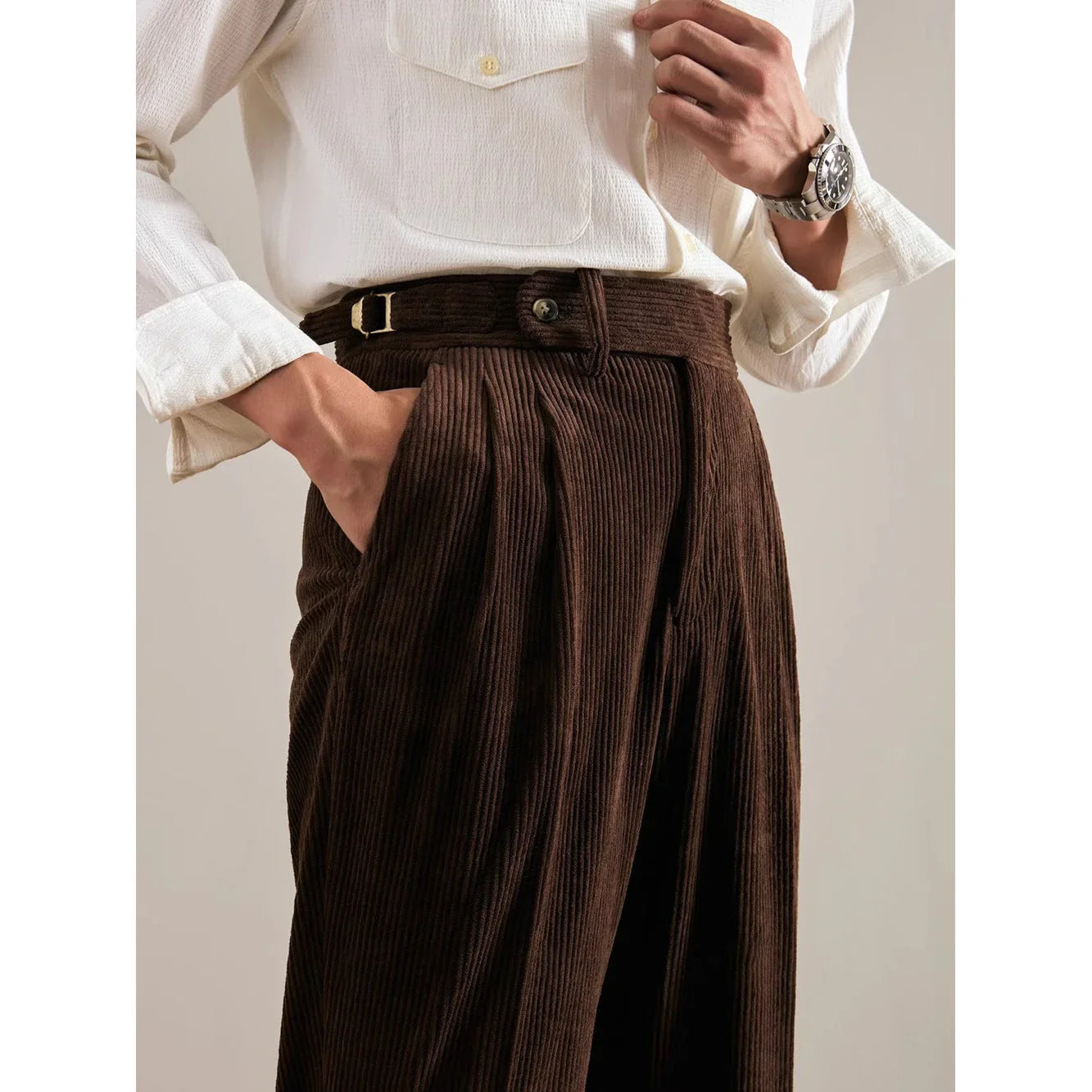 Autumn And Winter Corduroy Suit Pants Man Pair Pleated Design Loose Straight - VAleG