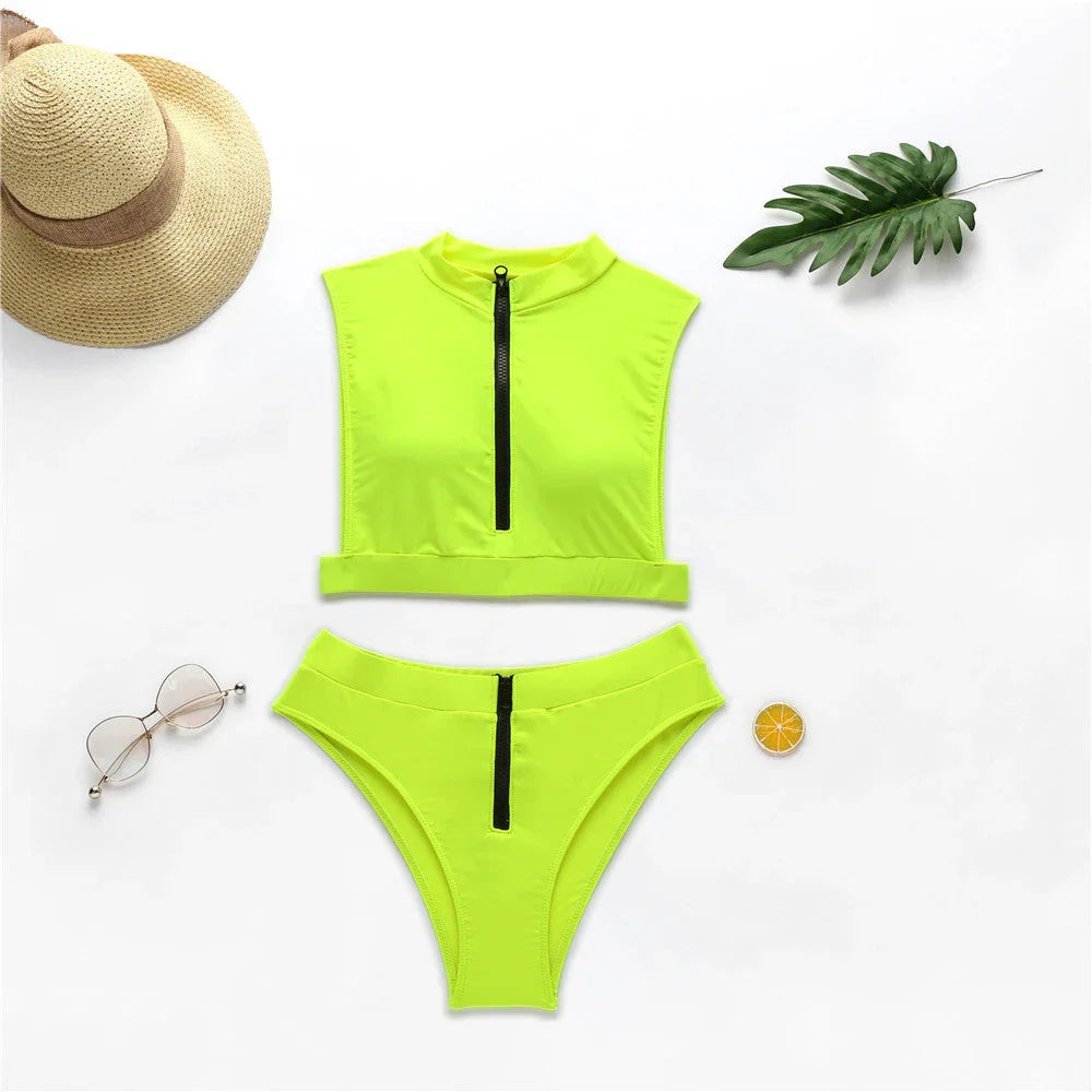 New Swimsuit Fluorescent Swimsuit Solid Bikini - VAleG