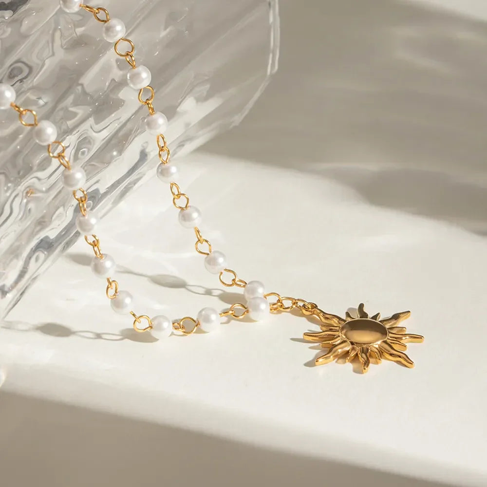 18K Gold-Plated Pearl Sun Necklace - VAleG