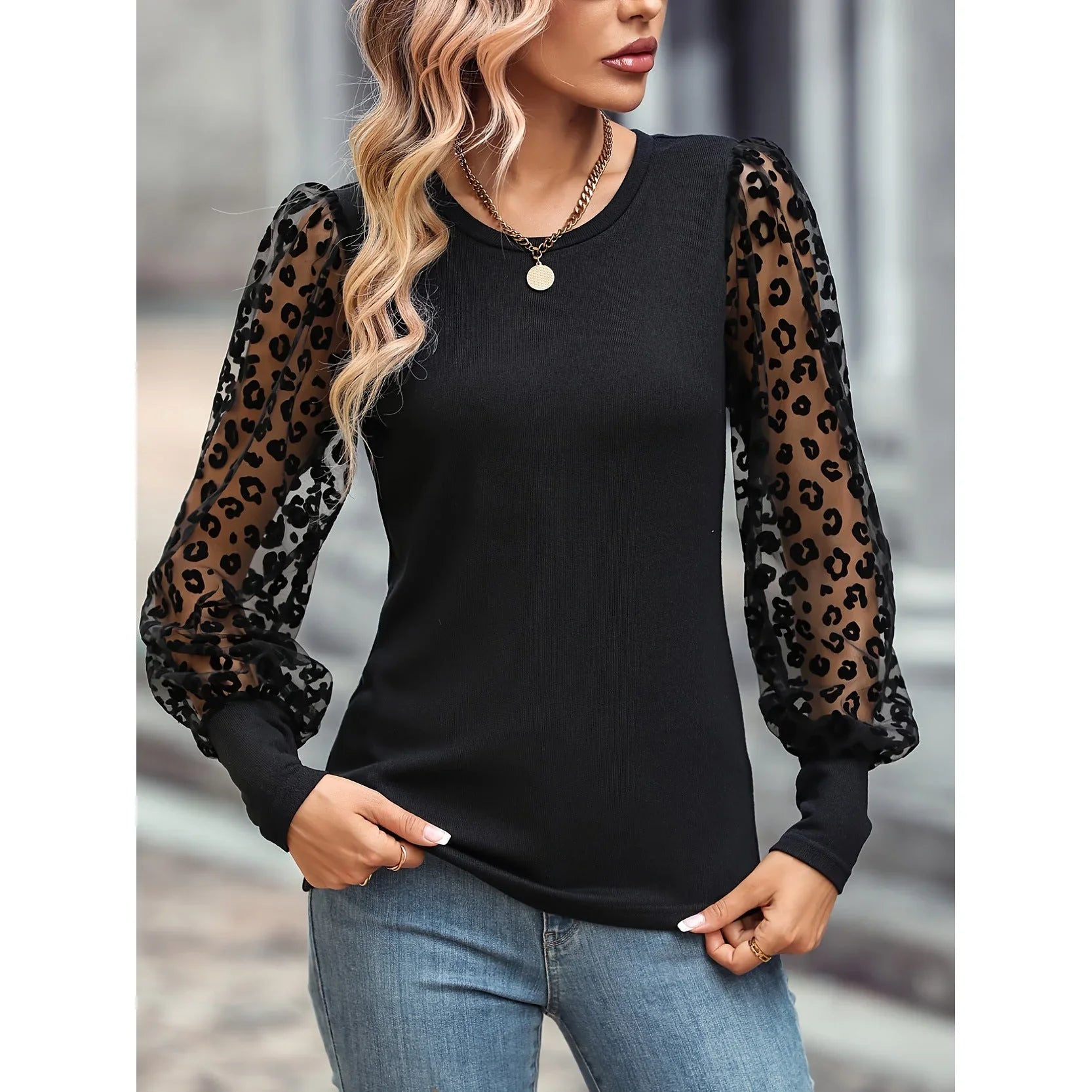 Slim-fit Color Matching Long-sleeved Top - VAleG