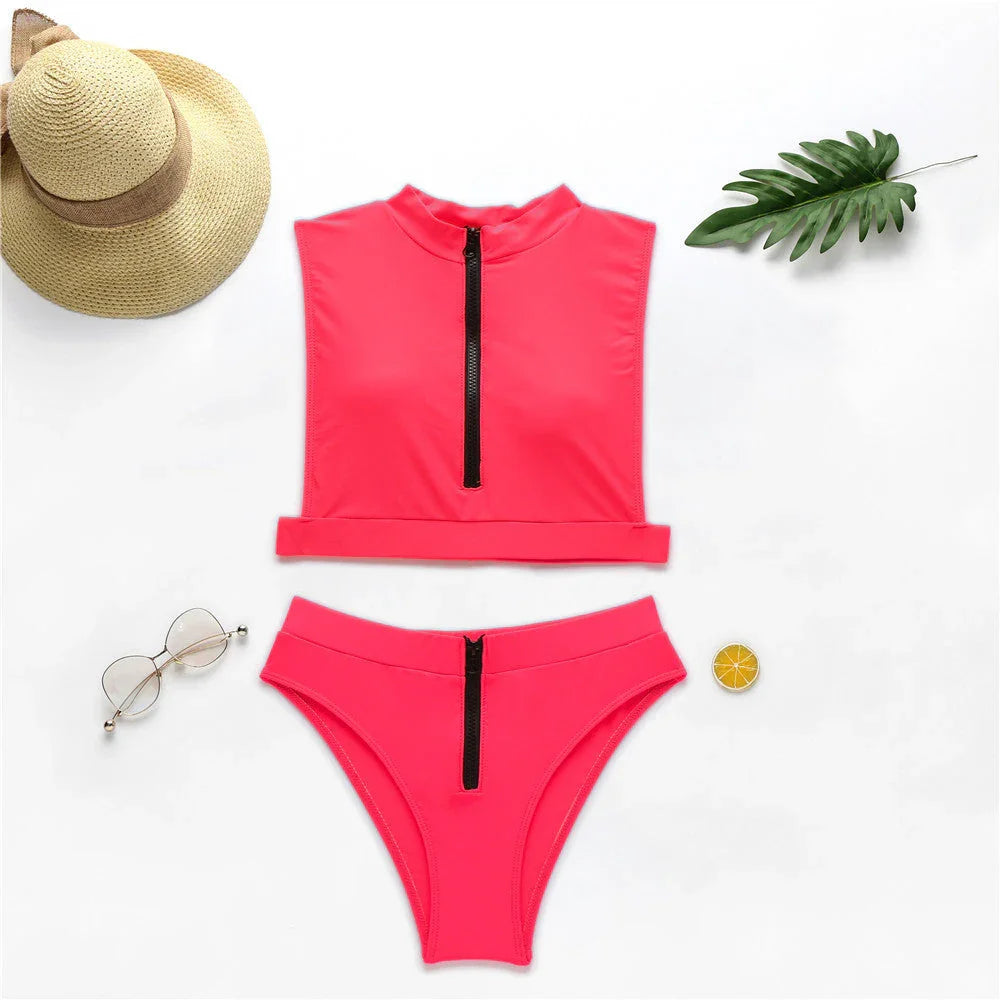 New Swimsuit Fluorescent Swimsuit Solid Bikini - VAleG