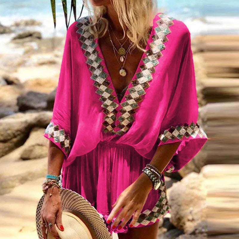 Women's Beach Print Bohemian Jumpsuit - VAleG