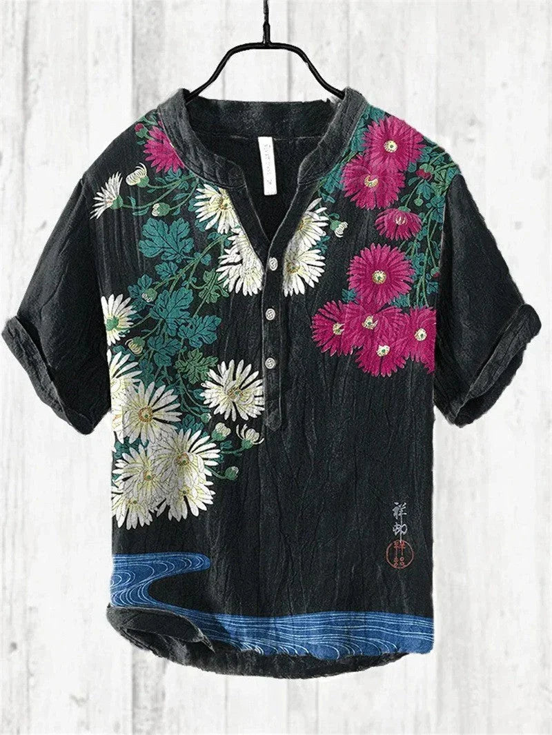 Summer Men's Shirts National Trendy Style Three Breasted - VAleG
